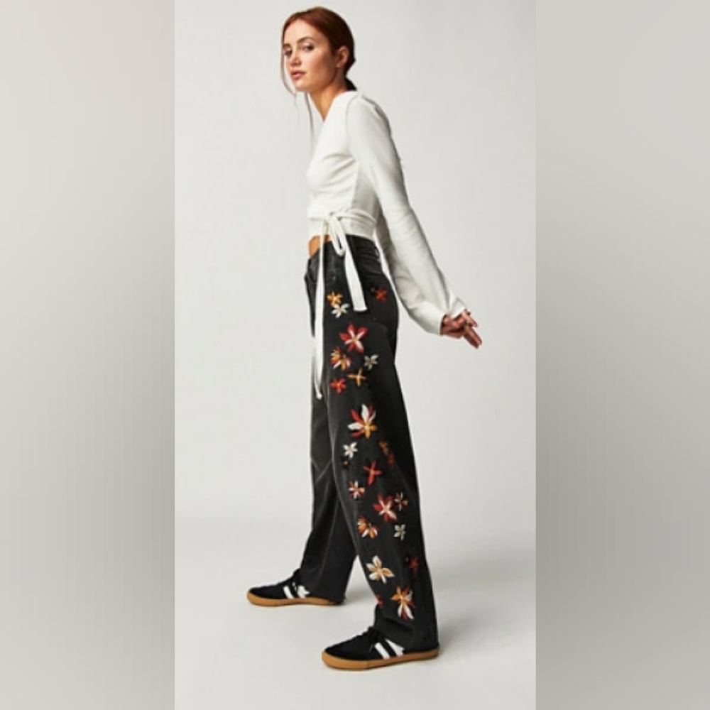 Driftwood Parker embroidered wide leg barrel jeans from free people